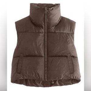 Size XL - Women Winter Crop Vest Sleeveless Puffer Jacket Ladies Warm Outdoor